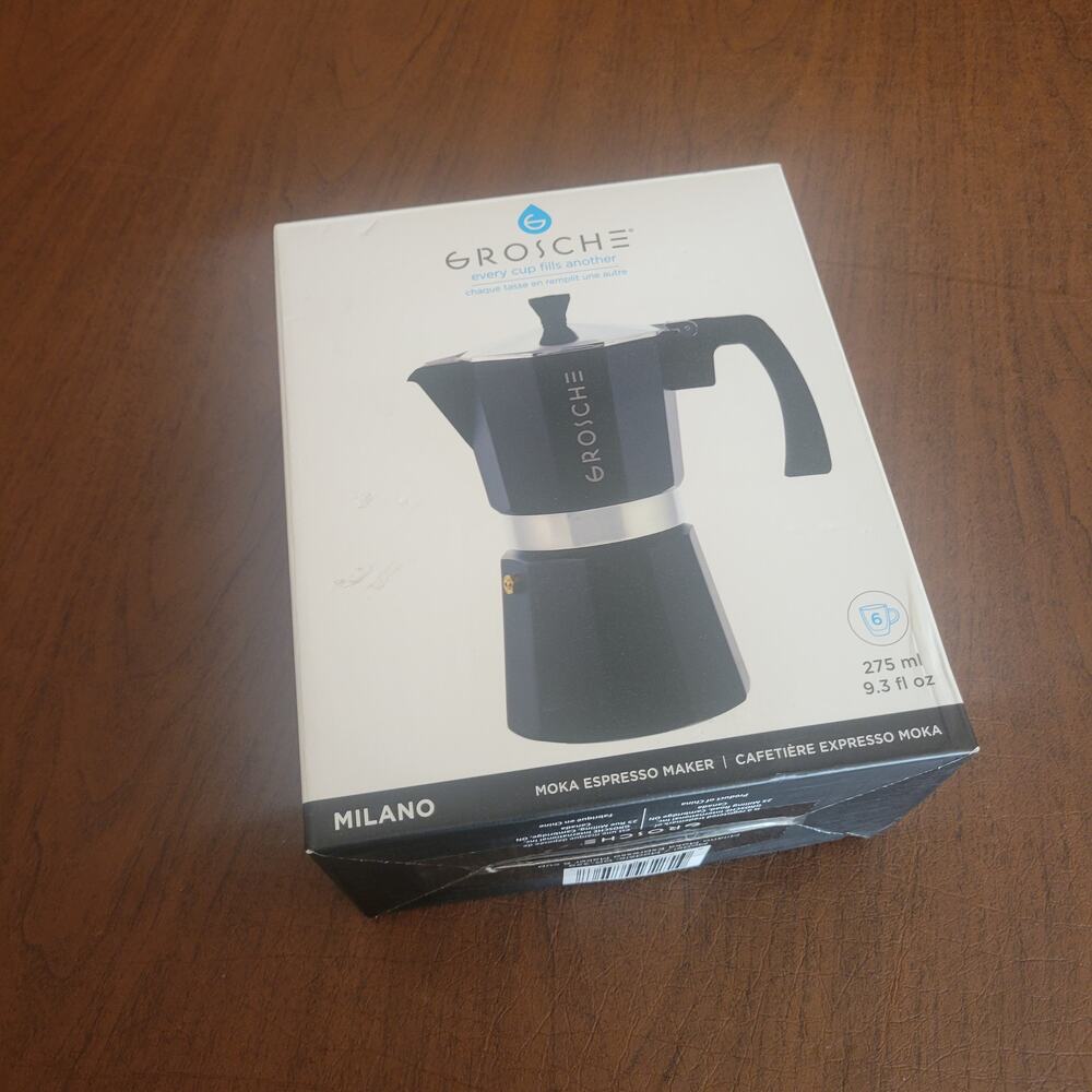 GROSCHE Milano Stovetop Espresso Maker Moka Pot 6 espresso Cup 9.3 oz Black New
